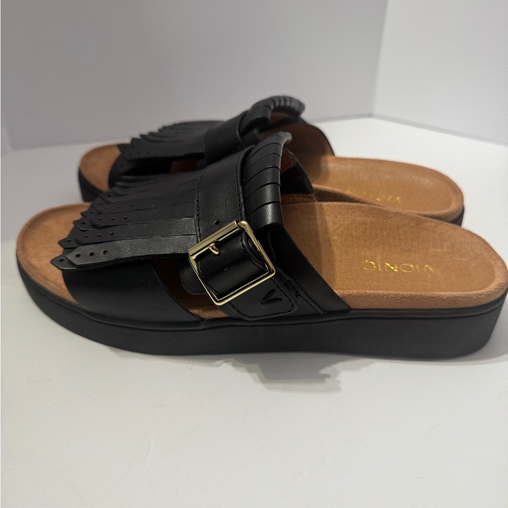 Vionic Black Fringe Sandals - Picture 2 of 6